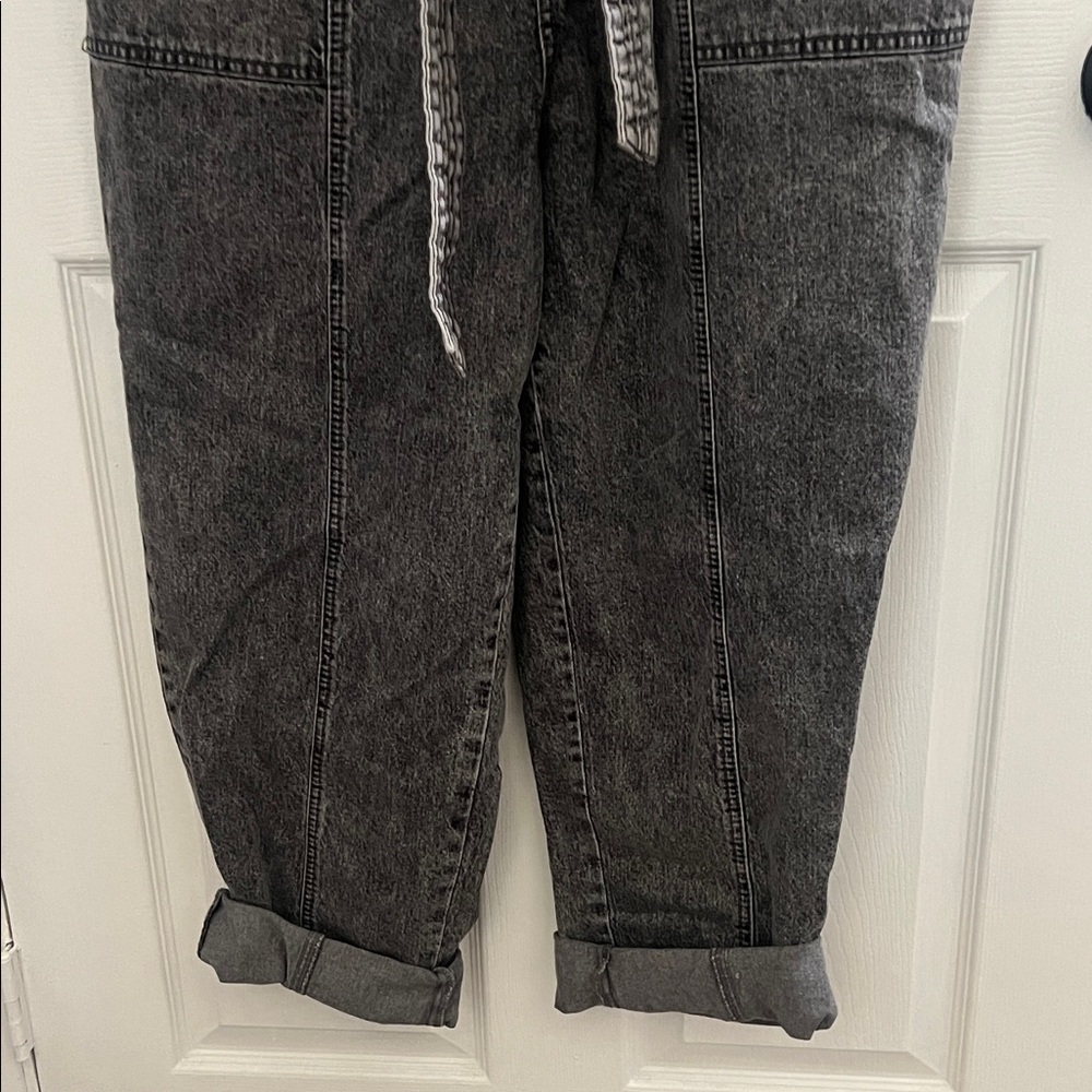 Black Denim Overalls with Belt - Picture 2 of 3